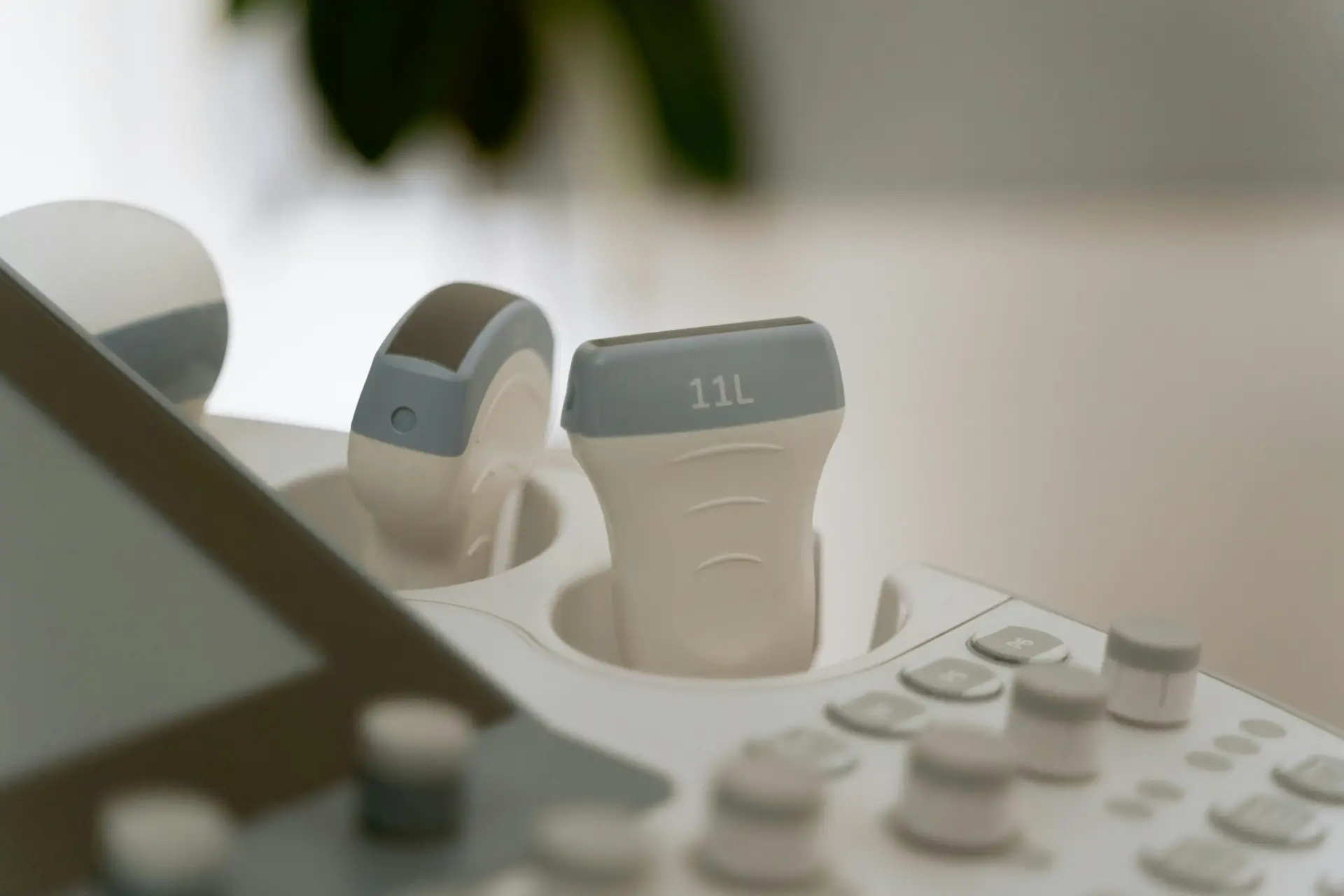 A detailed view of medical ultrasound equipment in a healthcare facility.